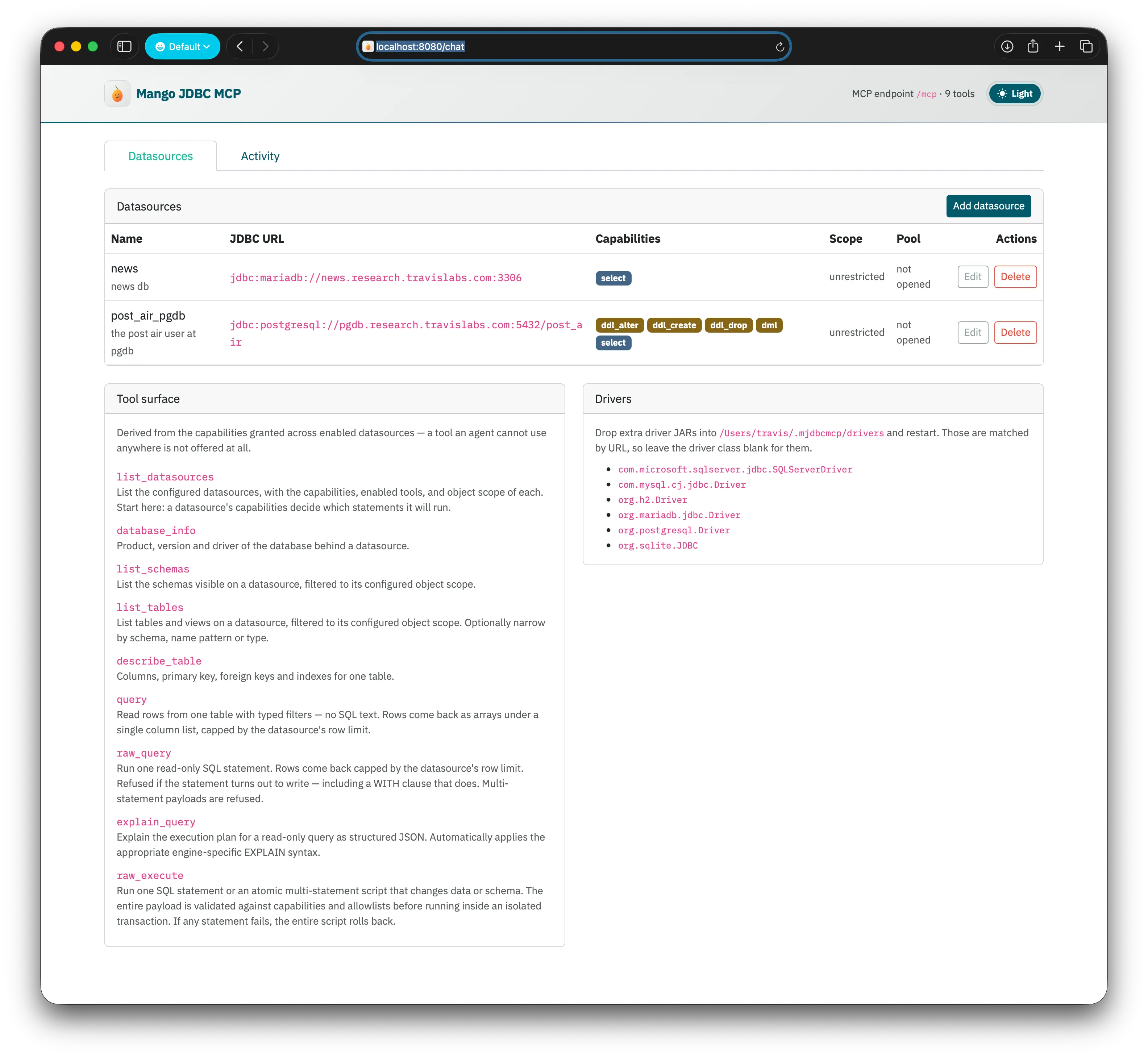 Datasources Overview and Tool Surface